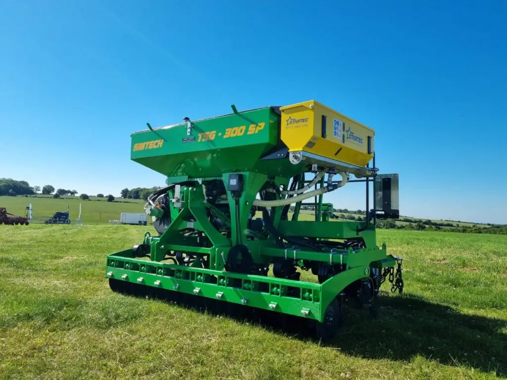 Stationary TSG-300SP pneumatic seeder in open field