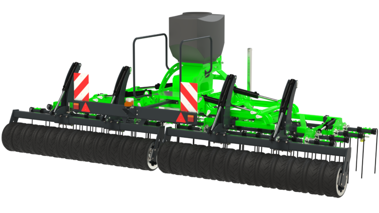 Close‑up of Fentech Agri Phoenix cultivator’s BTT Max Life rake tines working soil, mounted behind tractor.